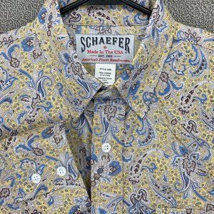 Schaefer Ranchwear Button Up Shirt Mens 16.5 35 36 Large Long Sleeve Blue Yellow